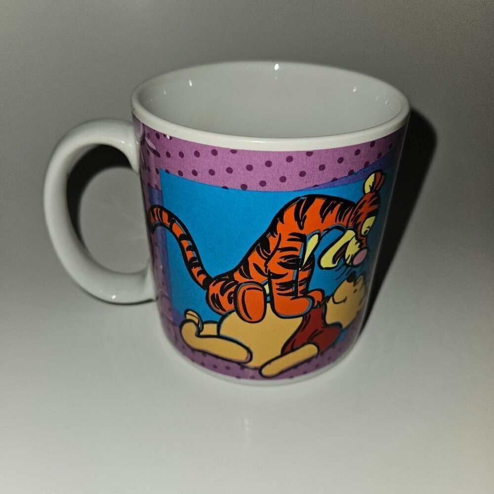 VTG Winnie the Pooh Tigger Pouncing Purple White Mug Cup Disney 1997